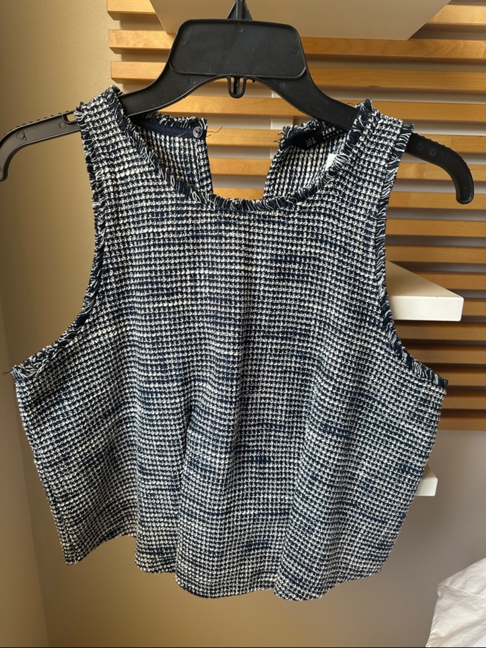 Zara Navy and White Tweed Crop Tank